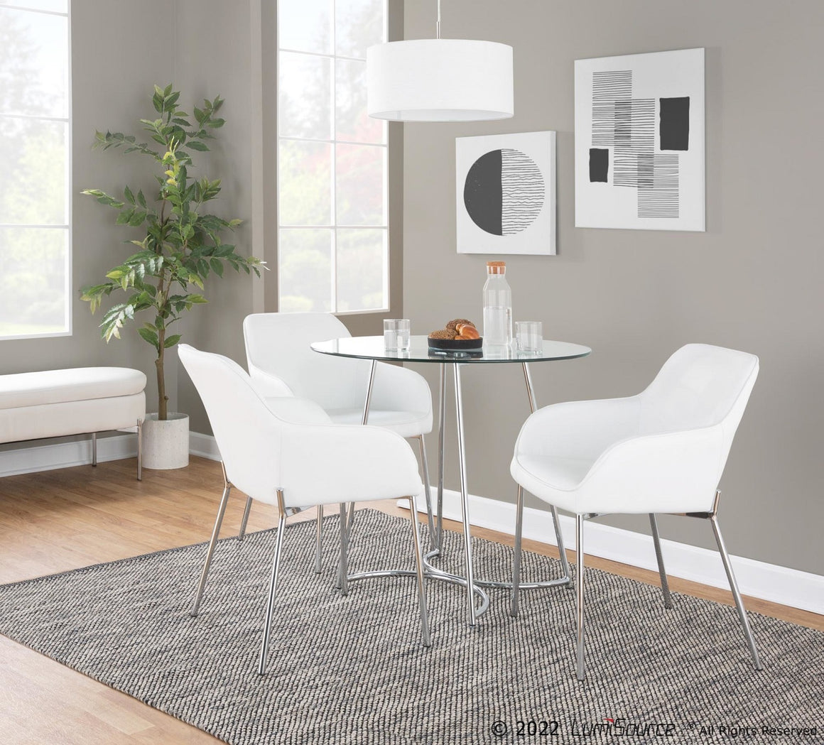 Daniella Contemporary Dining Chair in Chrome Steel and White Faux Leather by LumiSource - Set of 2