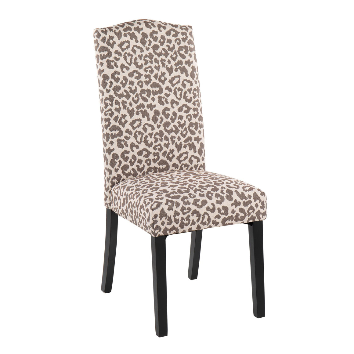 Leopard Contemporary Dining Chair in Black Wood and Beige Leopard Print Fabric by LumiSource