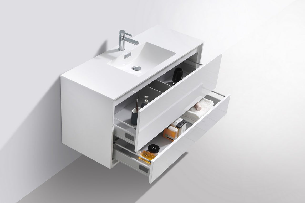 DeLusso 48" Single Sink High Glossy White Wall Mount Modern Bathroom Vanity