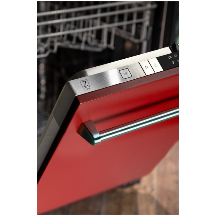 24 IN. Top Control Dishwasher in Red Matte with Stainless Steel Tub and Traditional Style Handle