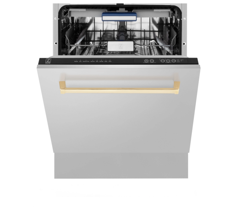 ZLINE Autograph Edition 24” Compact 3rd Rack Top Control Dishwasher in Stainless Steel with Gold Accent Handle (DWVZ-304-24-G)
