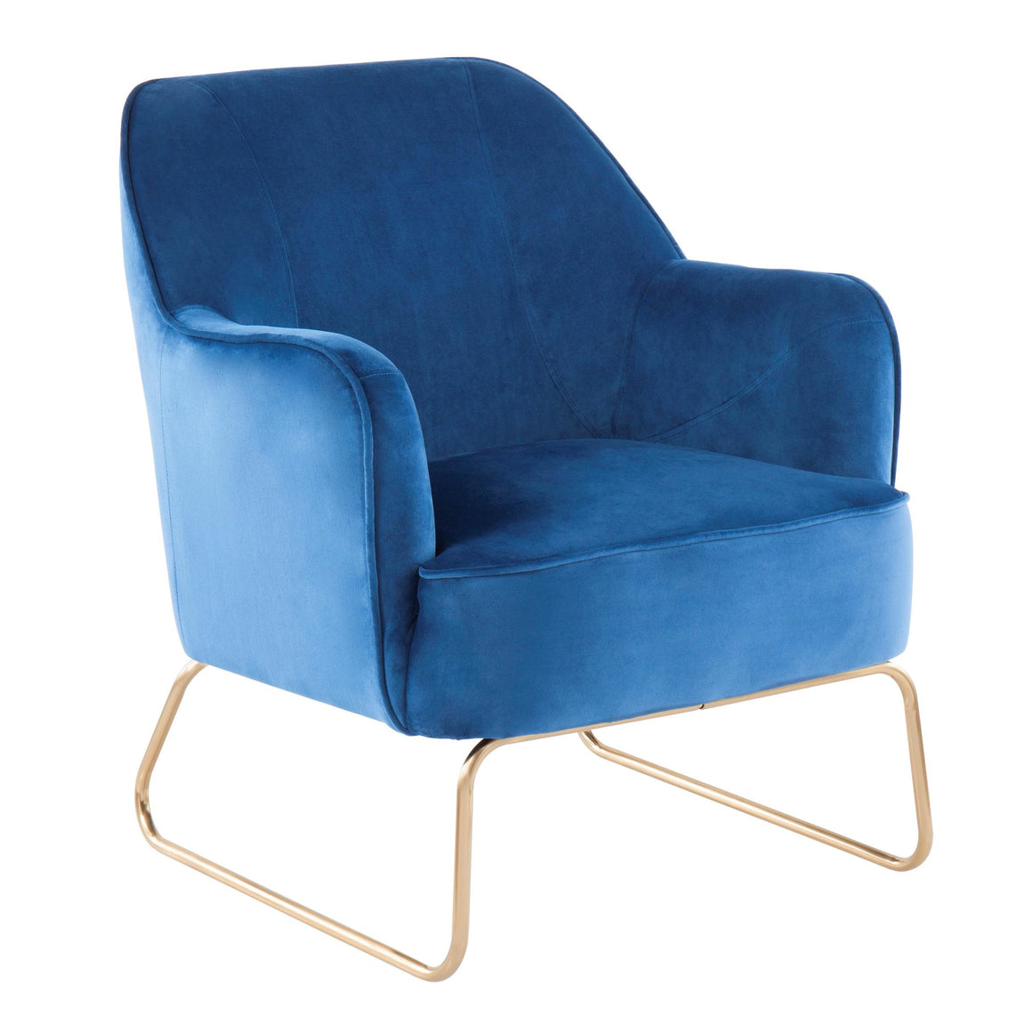 Daniella Contemporary Accent Chair in Gold Metal and Blue Velvet by LumiSource