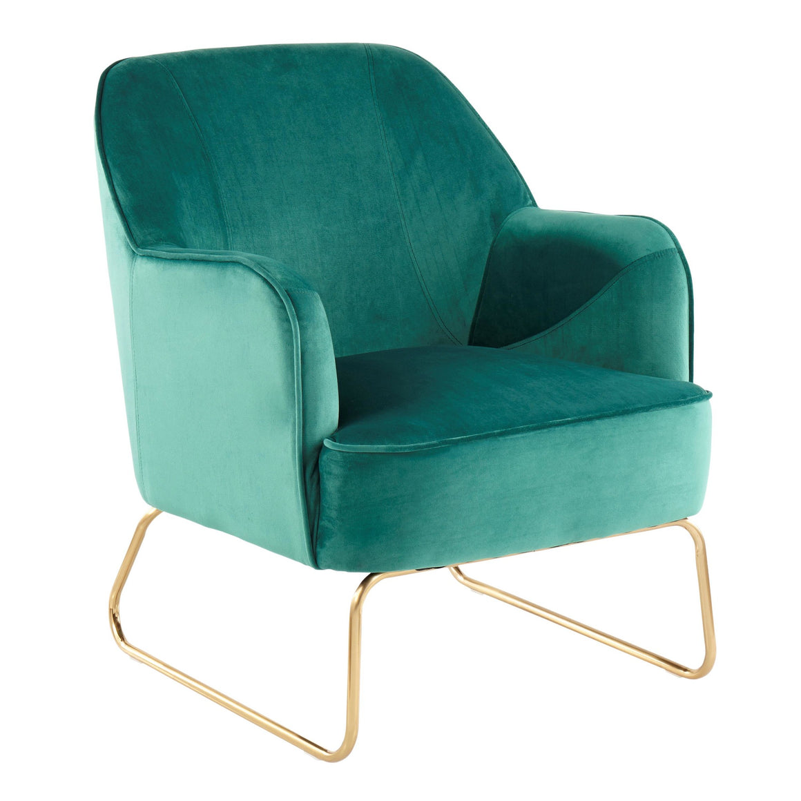 Daniella Contemporary Accent Chair in Gold Metal and Green Velvet by LumiSource