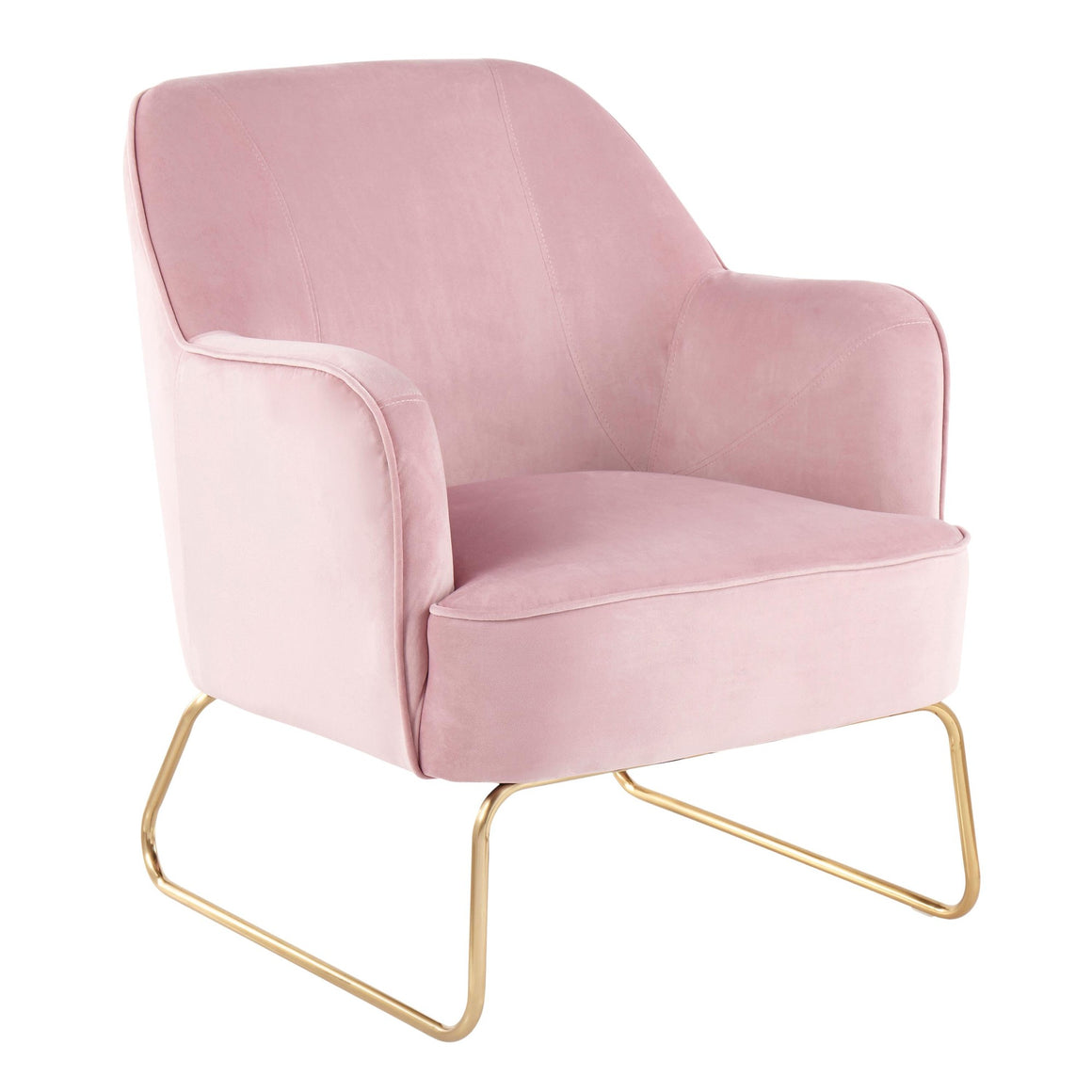 Daniella Contemporary Accent Chair in Gold Metal and Blush Pink Velvet by LumiSource