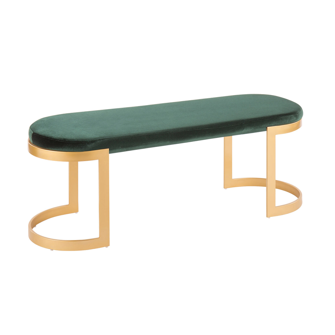 Demi Contemporary Glam Bench in Gold Metal and Emerald Green Velvet by LumiSource