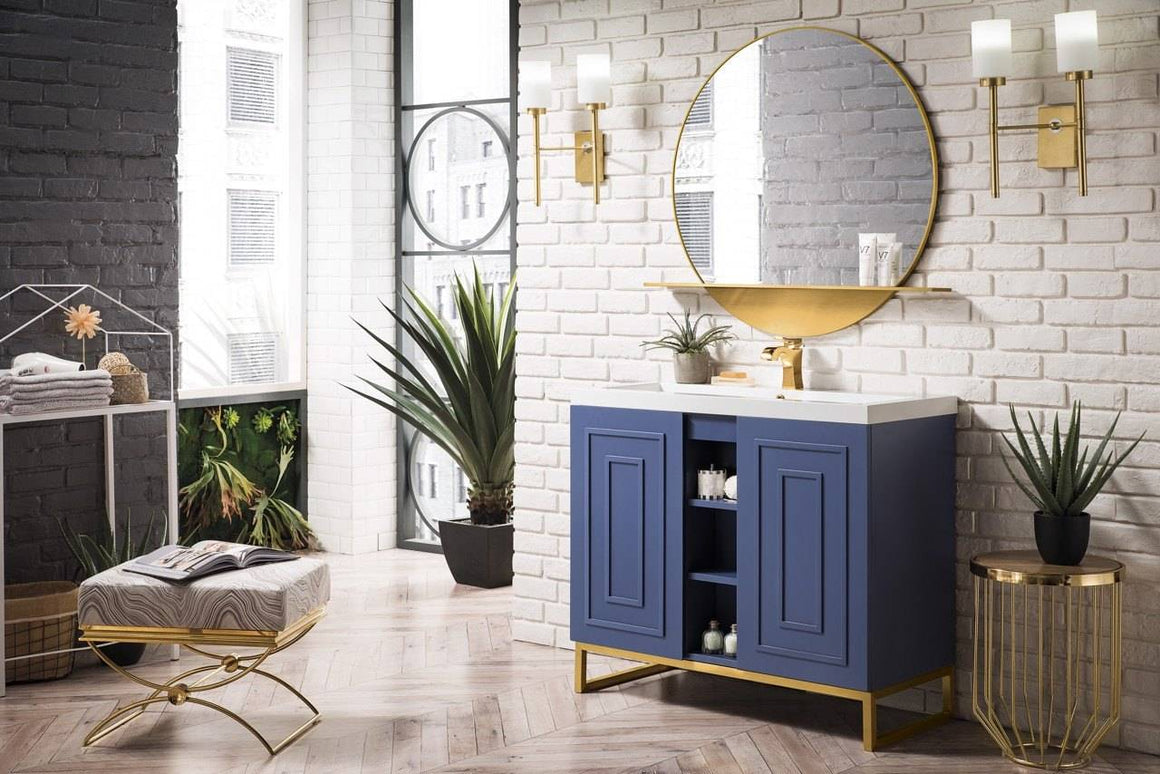 Alicante 39.5" Single Vanity Cabinet, Azure Blue w/ White Glossy Resin Countertop