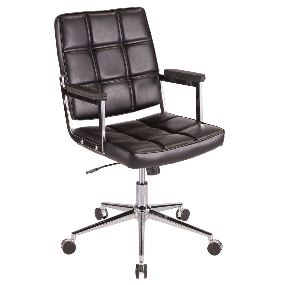 Bureau Contemporary Office Chair with Chrome Metal and Black Faux Leather by LumiSource