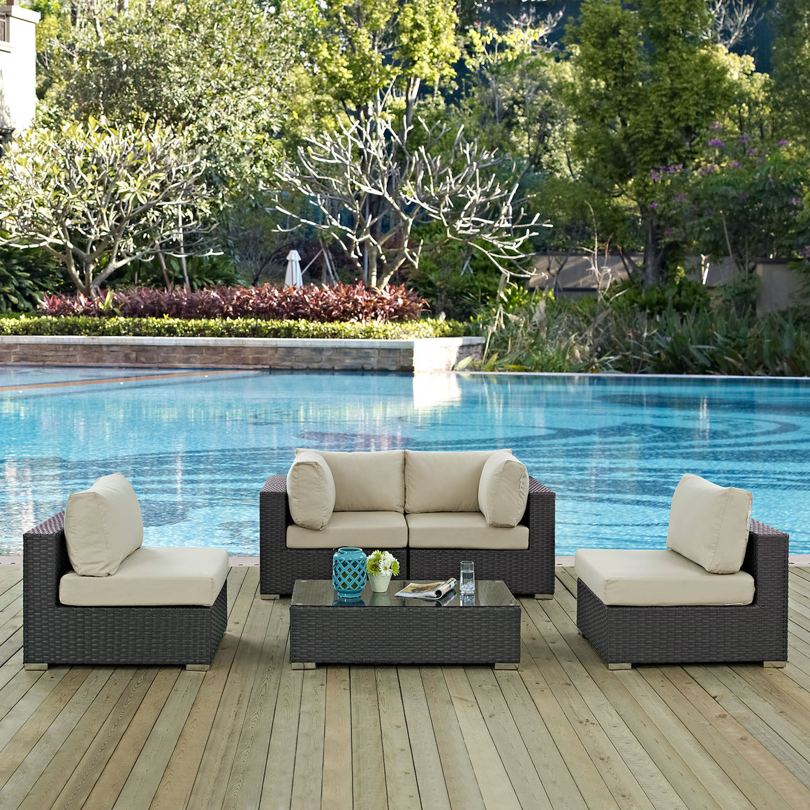 Sojourn 5 Piece Outdoor Patio Sunbrella®  Sectional Set