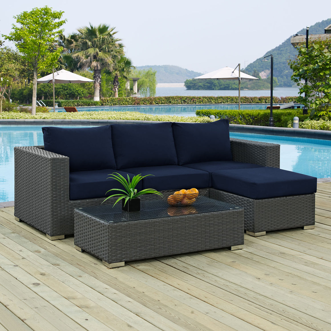 Sojourn 3 Piece Outdoor Patio  Sunbrella® Sectional Set