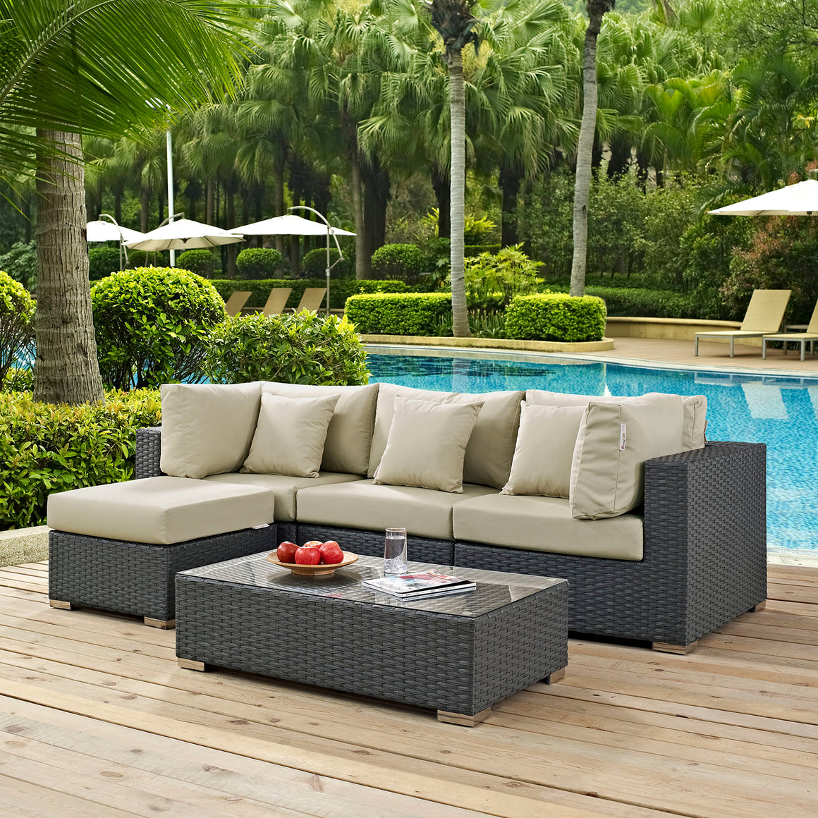 Sojourn 5 Piece Outdoor Patio  Sunbrella® Sectional Set