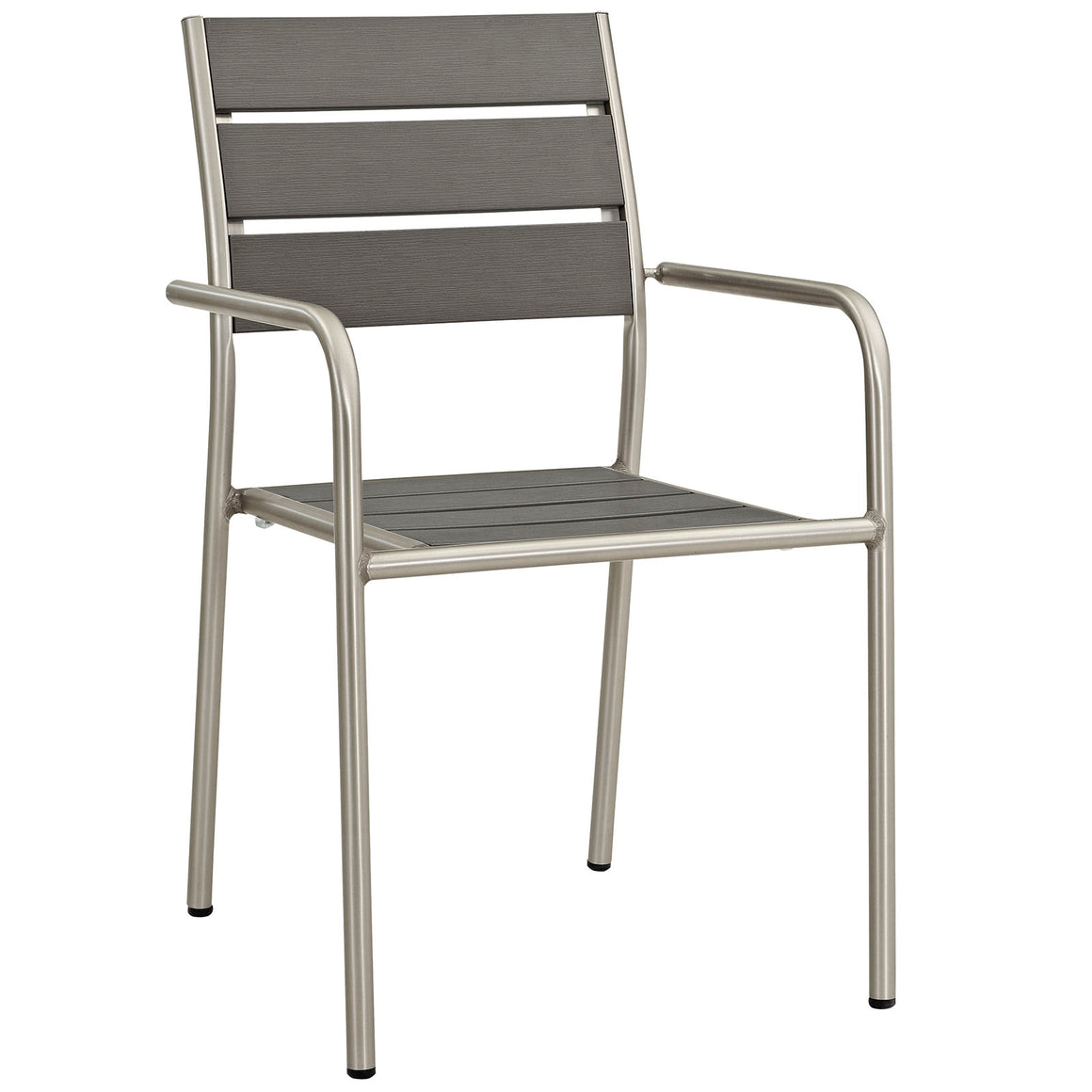 Shore Outdoor Patio Aluminum Dining Rounded Armchair In Silver Gray