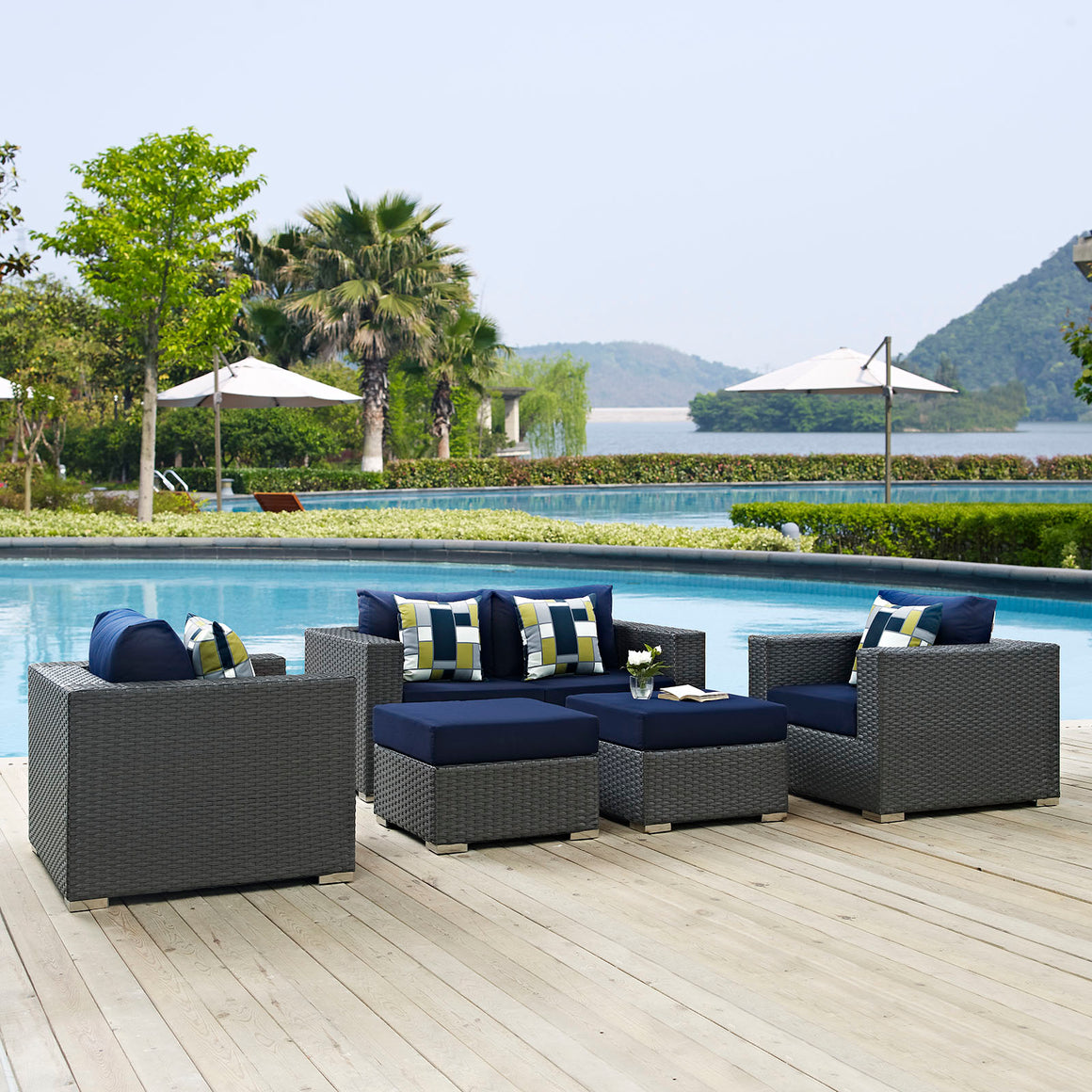 Sojourn 5 Piece  Outdoor Patio Sunbrella® Sectional Set