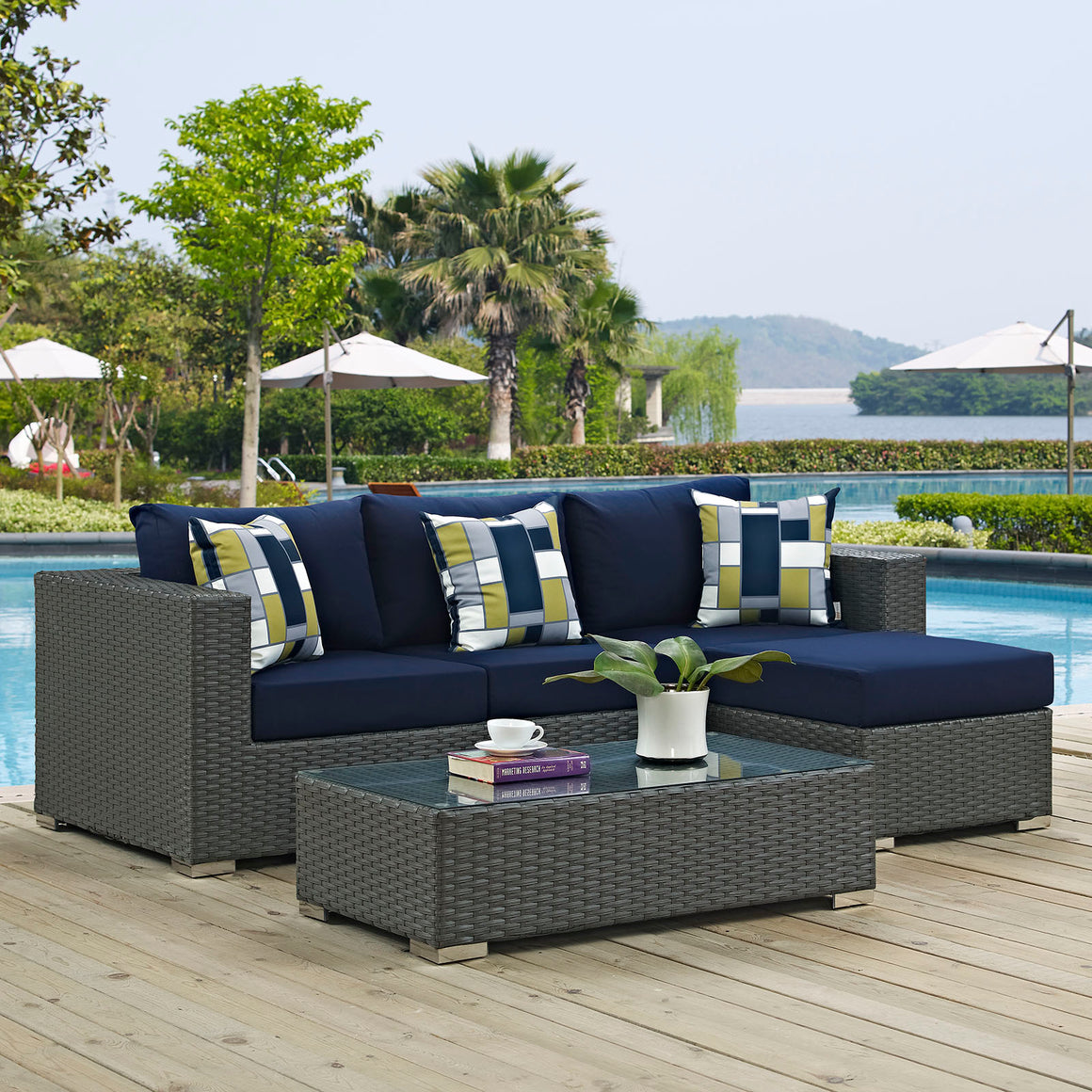 Sojourn  3 Piece Outdoor Patio Sunbrella® Sectional Set