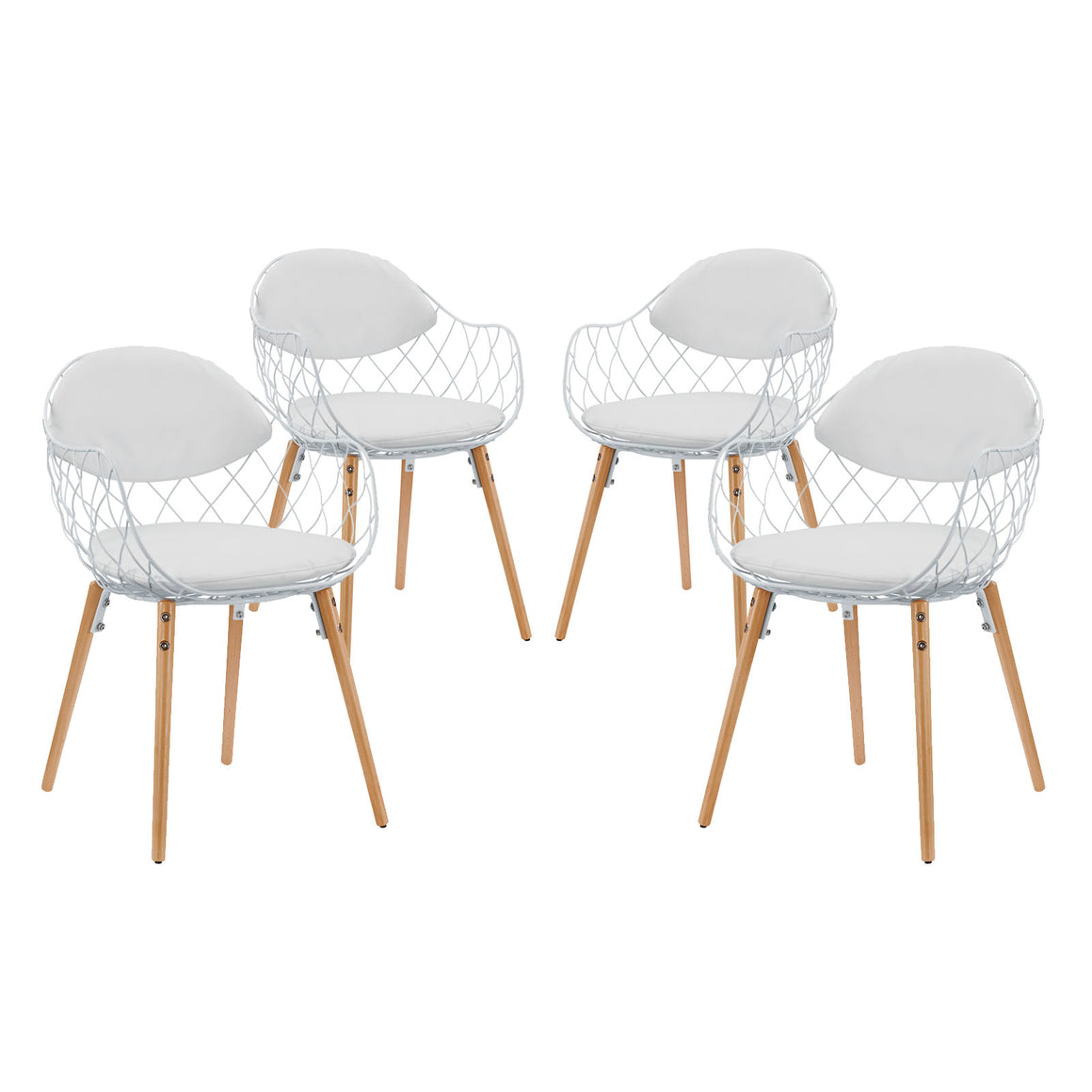 Basket Dining Metal Armchair in White Set of 4