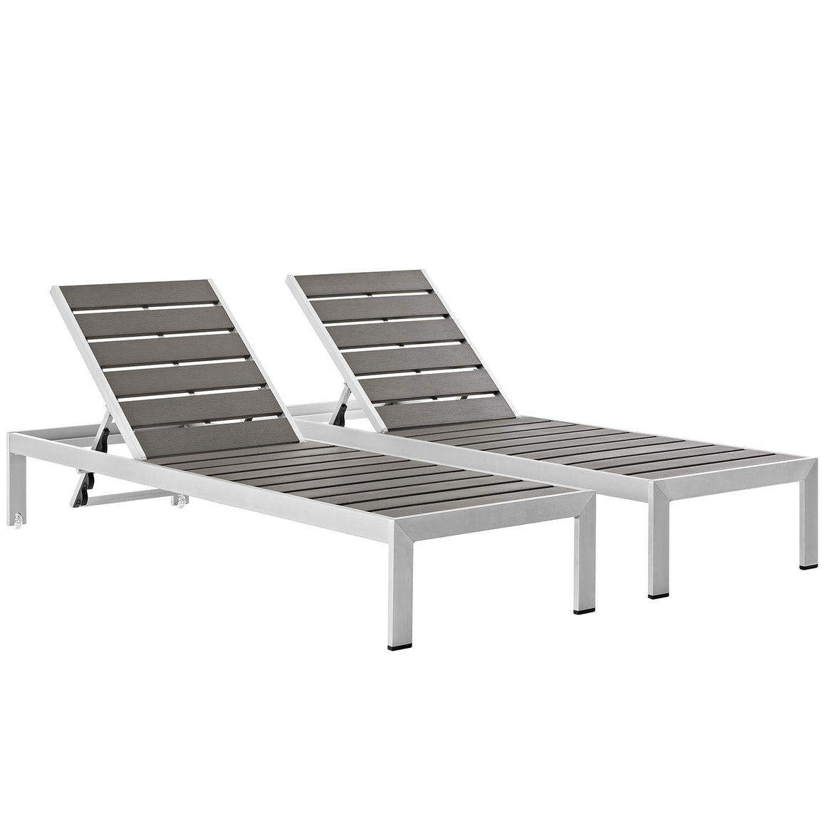 Shore Chaise Outdoor Patio Aluminum Set Of 2 In Silver Gray