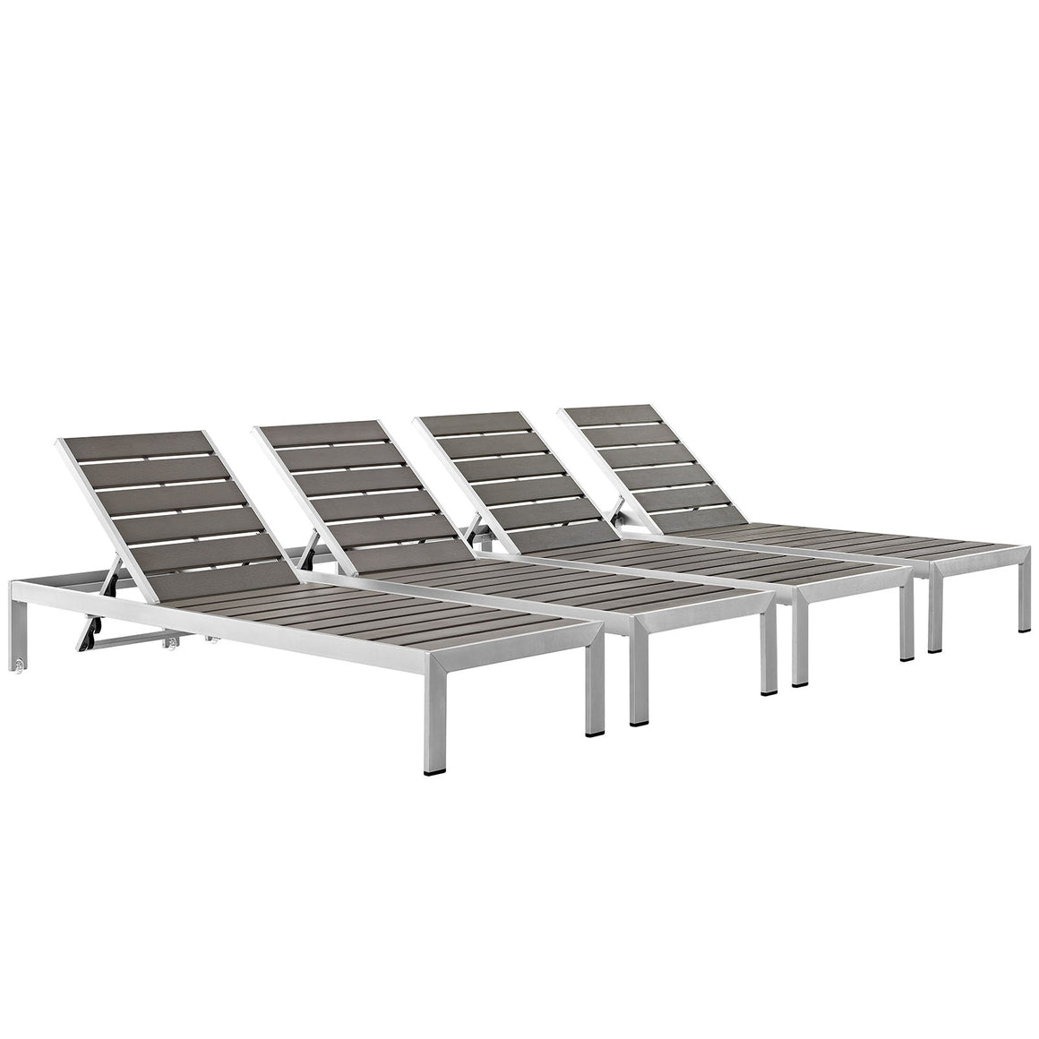 Shore Chaise Outdoor Patio Aluminum Set Of 4 In Silver Gray