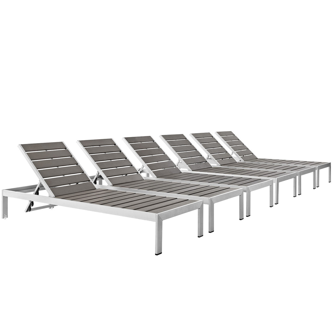 Shore Chaise Outdoor Patio Aluminum Set Of 6 In Silver Gray