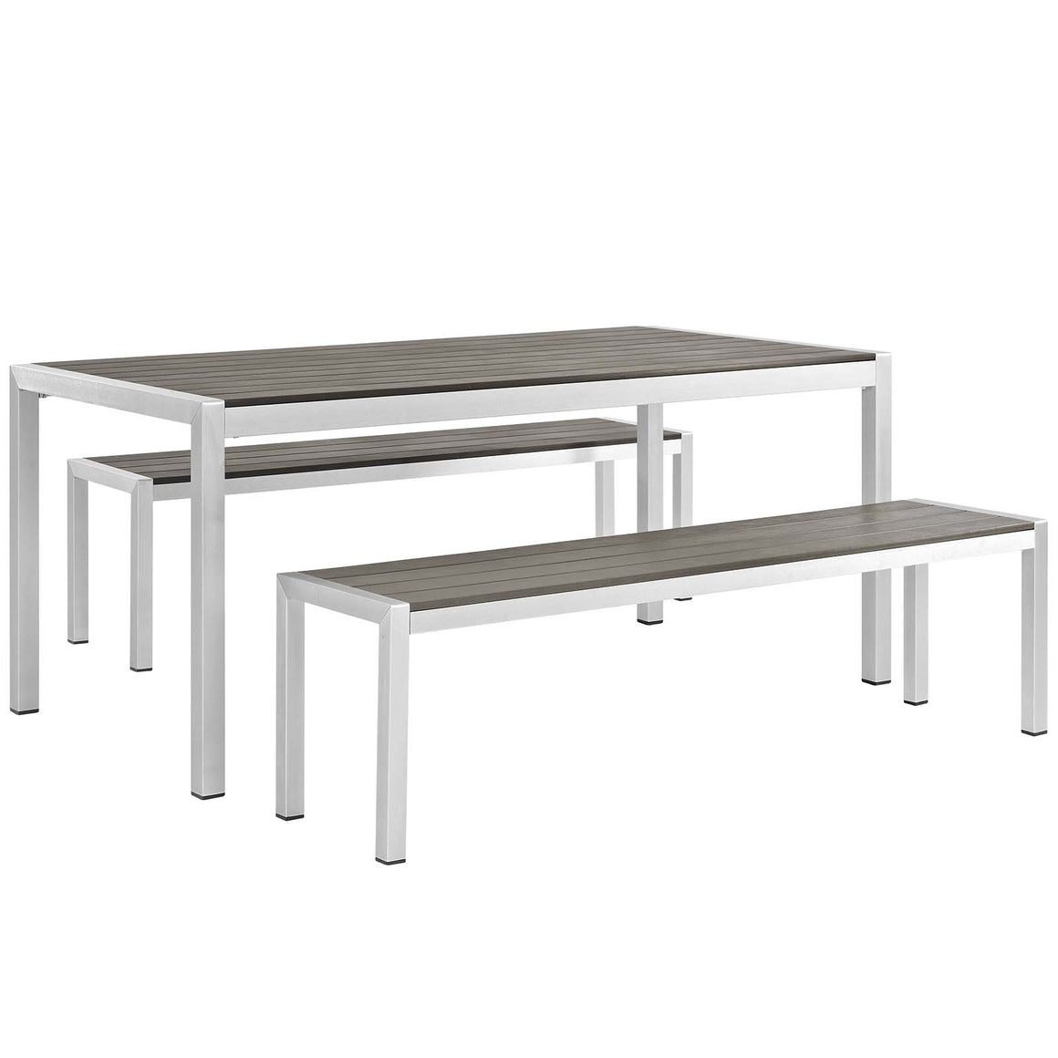 Shore 3 Piece Outdoor Patio Aluminum Dining Set In Silver Gray