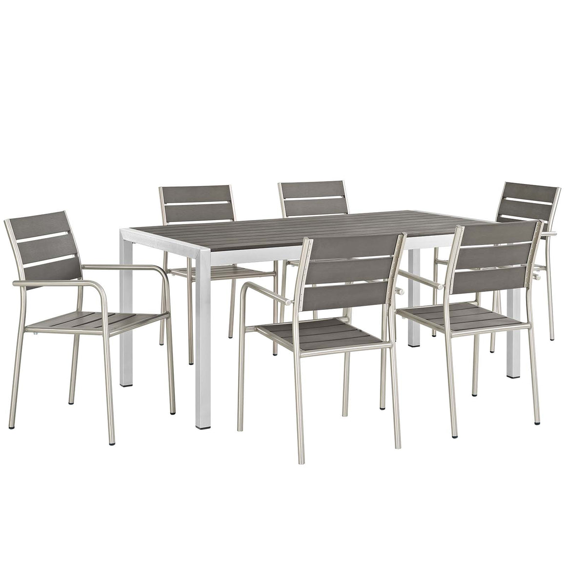 Shore 7 Piece Outdoor Patio Aluminum Dining Set In Silver Gray