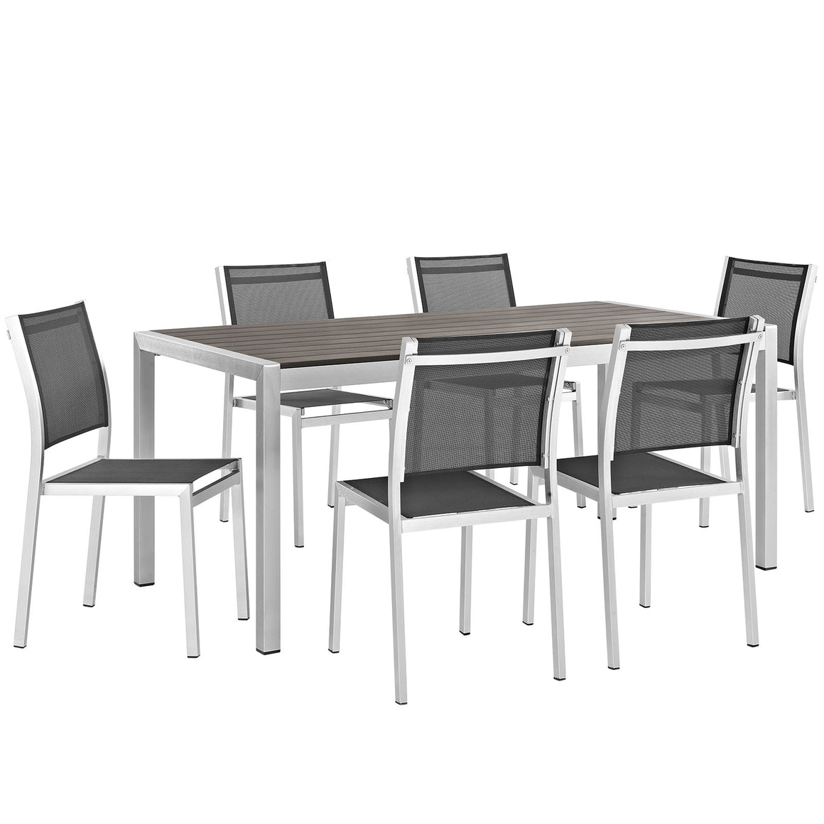 Shore 7 Piece Outdoor Patio Aluminum Dining Set In Silver Black