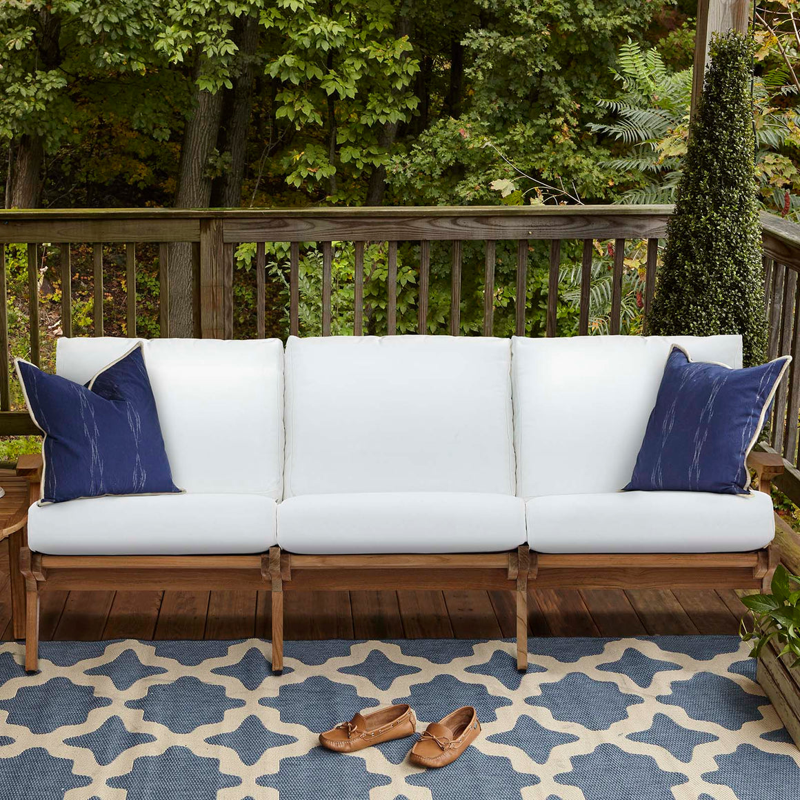 Saratoga Outdoor Patio Premium Grade A Teak Wood Sofa In Natural White Tst