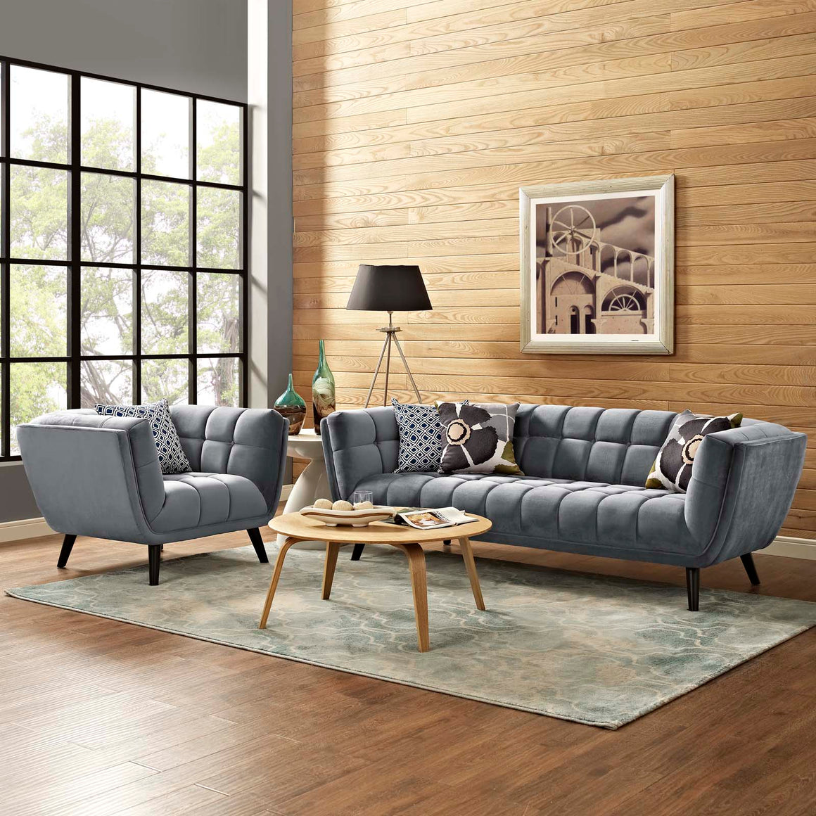 Bestow 2 Piece Velvet Sofa and Armchair Set