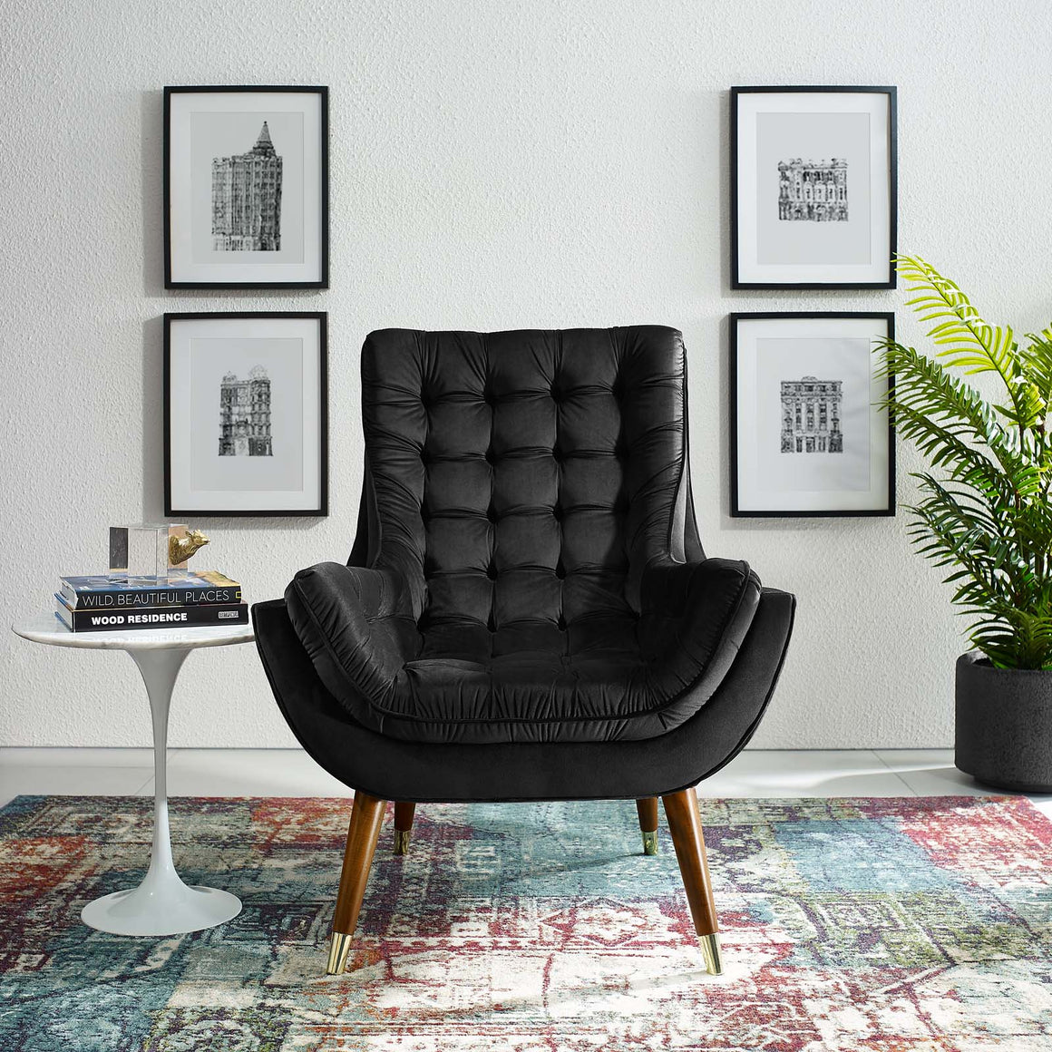 Suggest Button Tufted Upholstered Velvet Lounge Chair