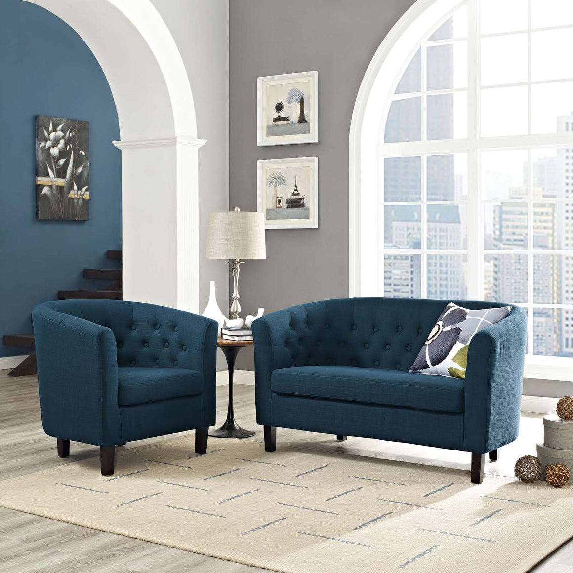 Prospect 2 Piece Upholstered Fabric Loveseat And Armchair Set