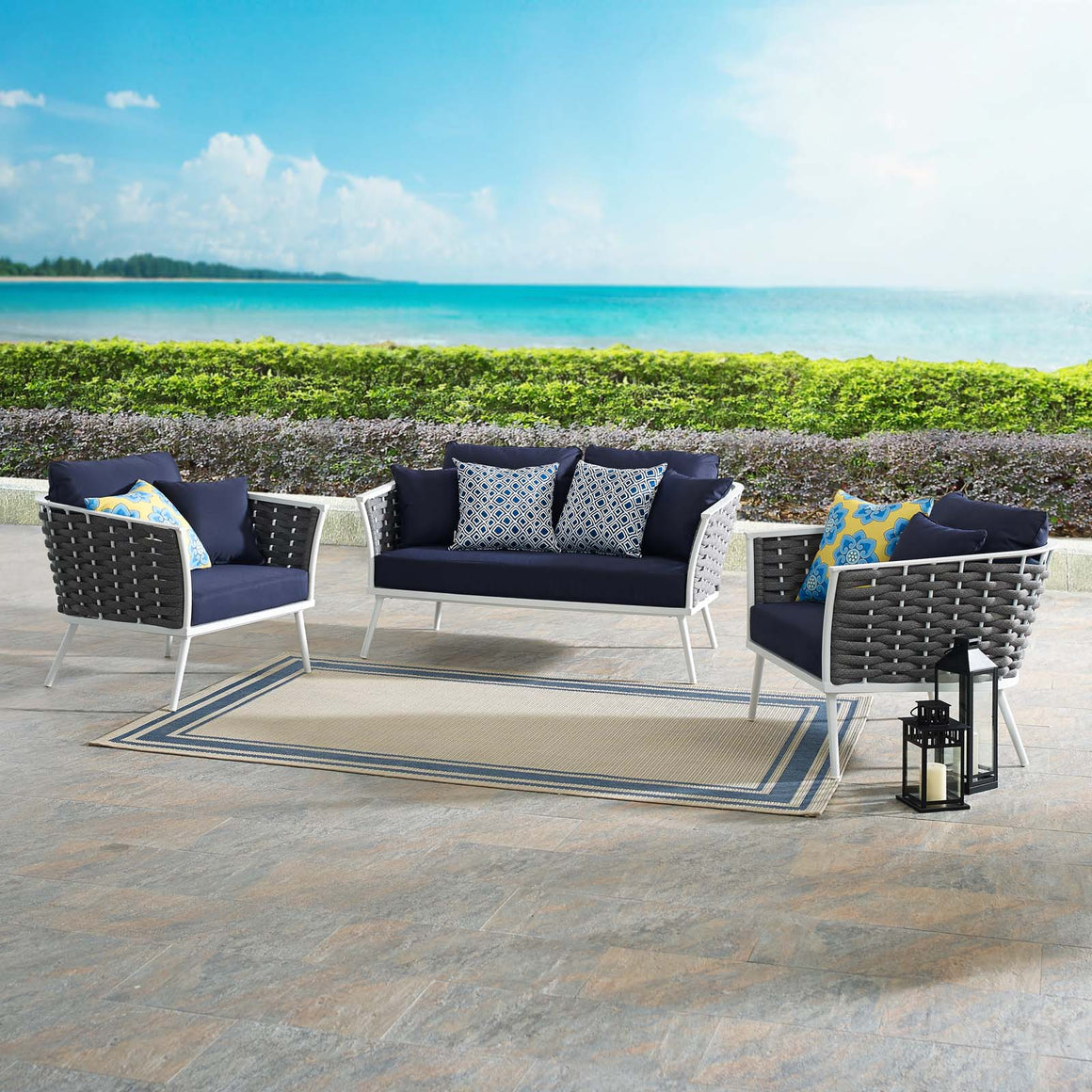 Stance 3  Piece Outdoor Patio Aluminum Sectional Sofa Set