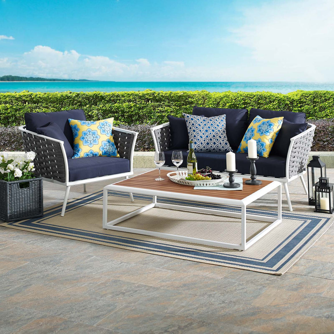 Stance  3 Piece Outdoor Patio Aluminum Sectional Sofa Set