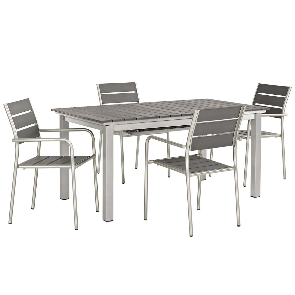 Shore 5 Piece Outdoor Patio Aluminum Outdoor Dining Set In Silver Gray