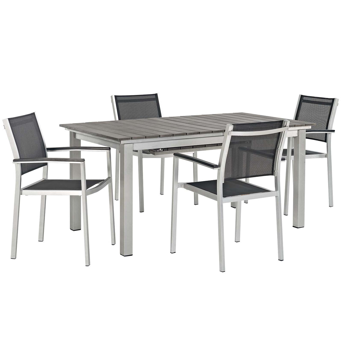 Shore 5 Piece Outdoor Patio Aluminum Outdoor Dining Set In Silver Black