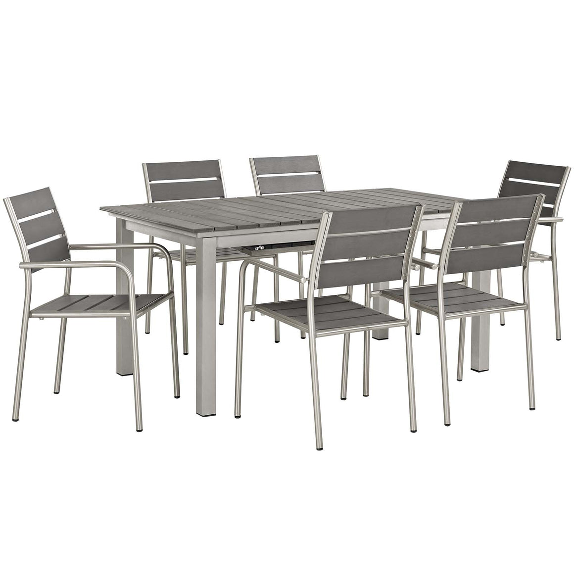 Shore 7 Piece Outdoor Patio Aluminum Outdoor Dining Set In Silver Gray