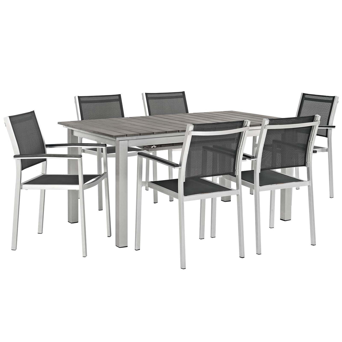 Shore 7 Piece Outdoor Patio Aluminum Outdoor Dining Set In Silver Black