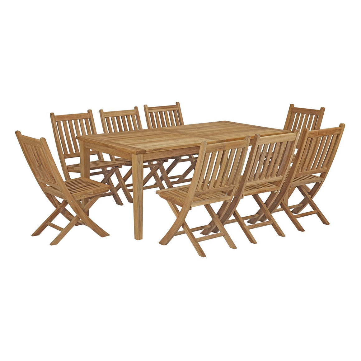 Marina 9 Piece Outdoor Patio Teak Outdoor Dining Set In Natural