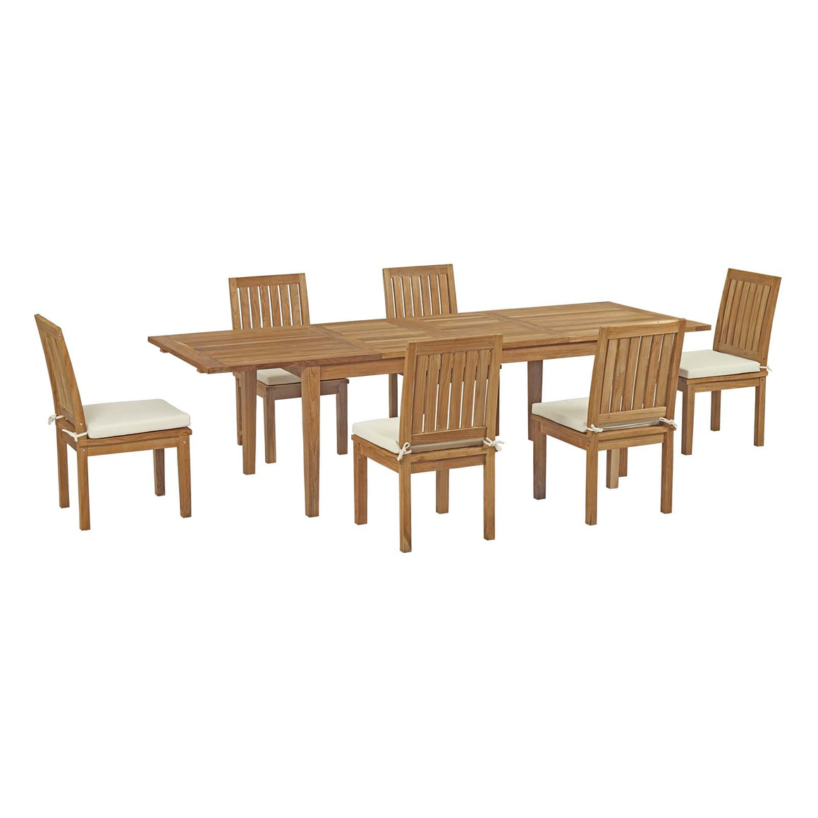 Marina 7 Piece Outdoor Patio Teak Outdoor Dining Set In Natural White