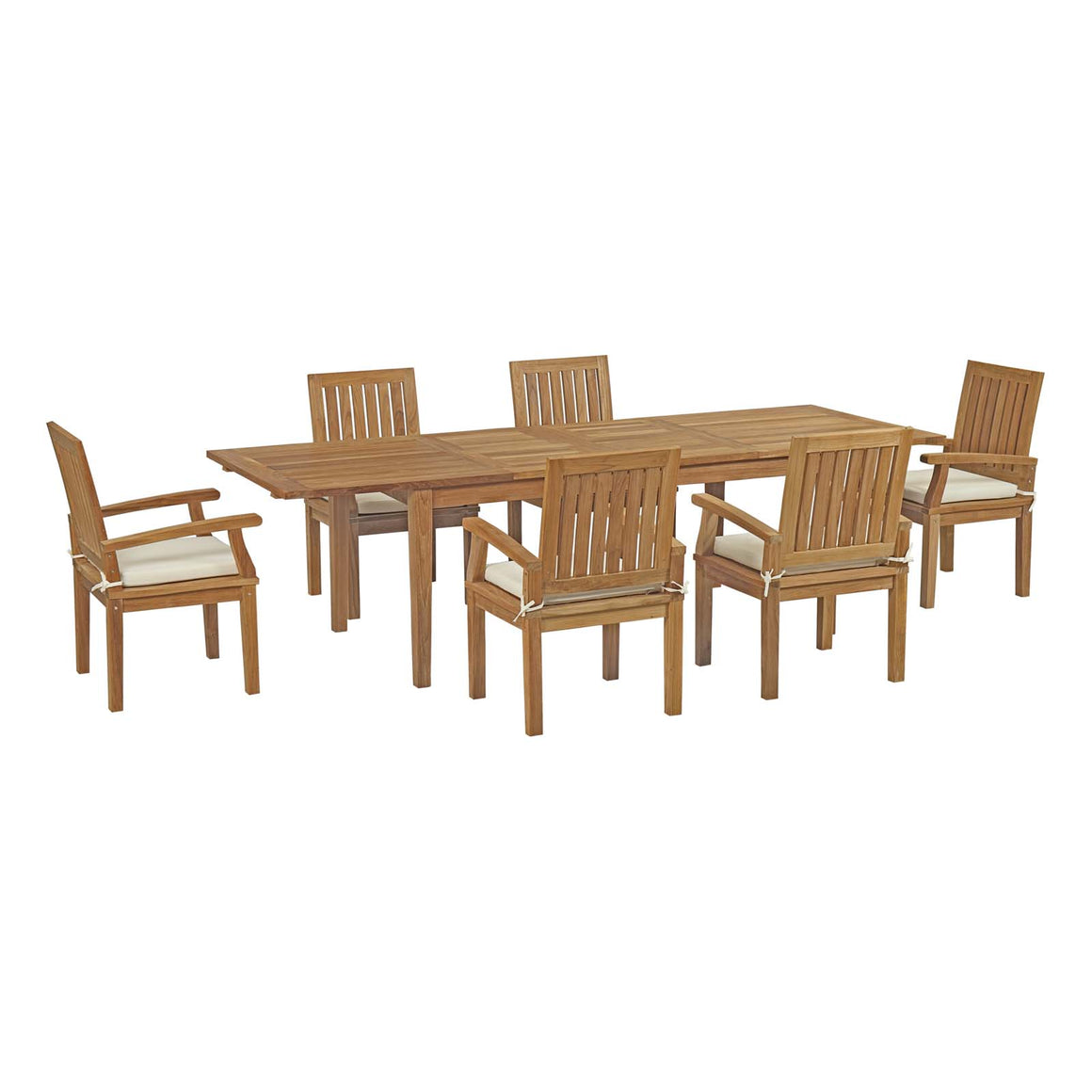 Marina 7 Piece Outdoor Patio Teak Outdoor Dining Set  In Natural White