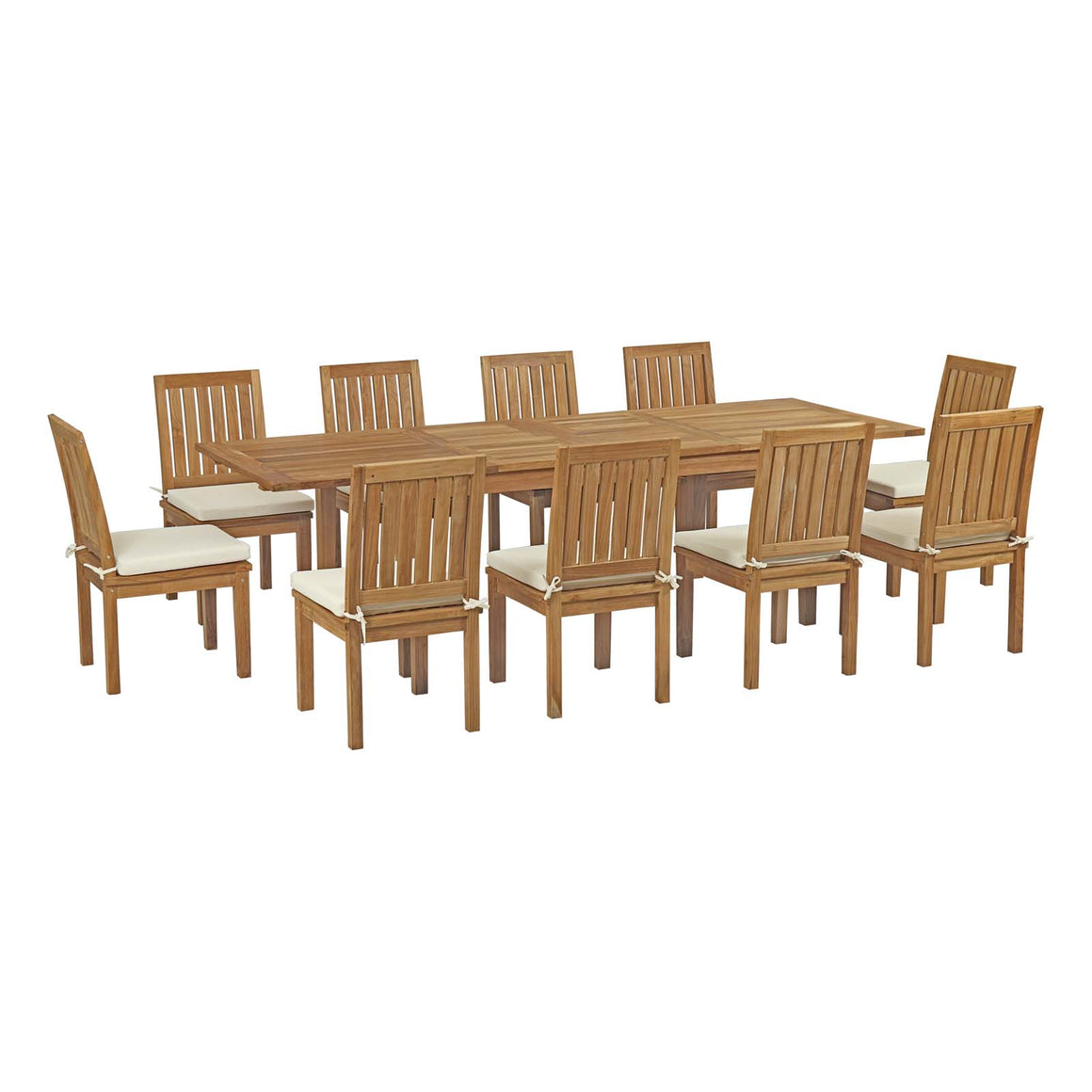 Marina 11 Piece Outdoor Patio Teak Outdoor Dining Set In Natural White