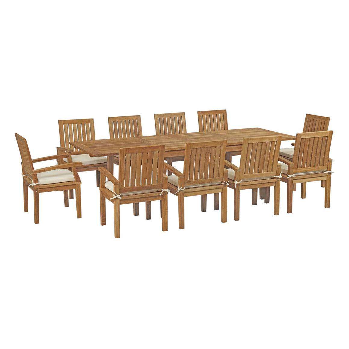 Marina  11 Piece Outdoor Patio Teak Outdoor Dining Set In Natural White