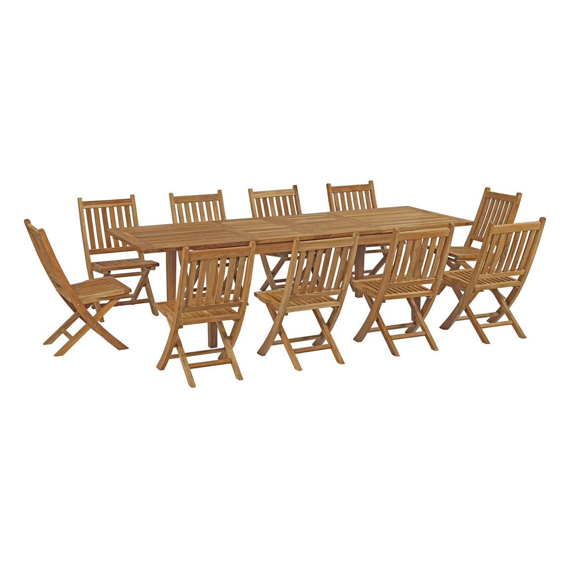 Marina 11 Piece Outdoor Patio Teak Outdoor Dining Set In Natural