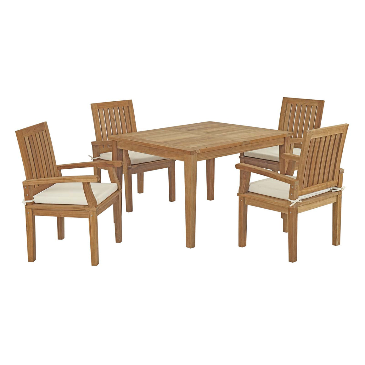 Marina 5 Piece Outdoor Patio Teak Outdoor Dining Set In Natural White