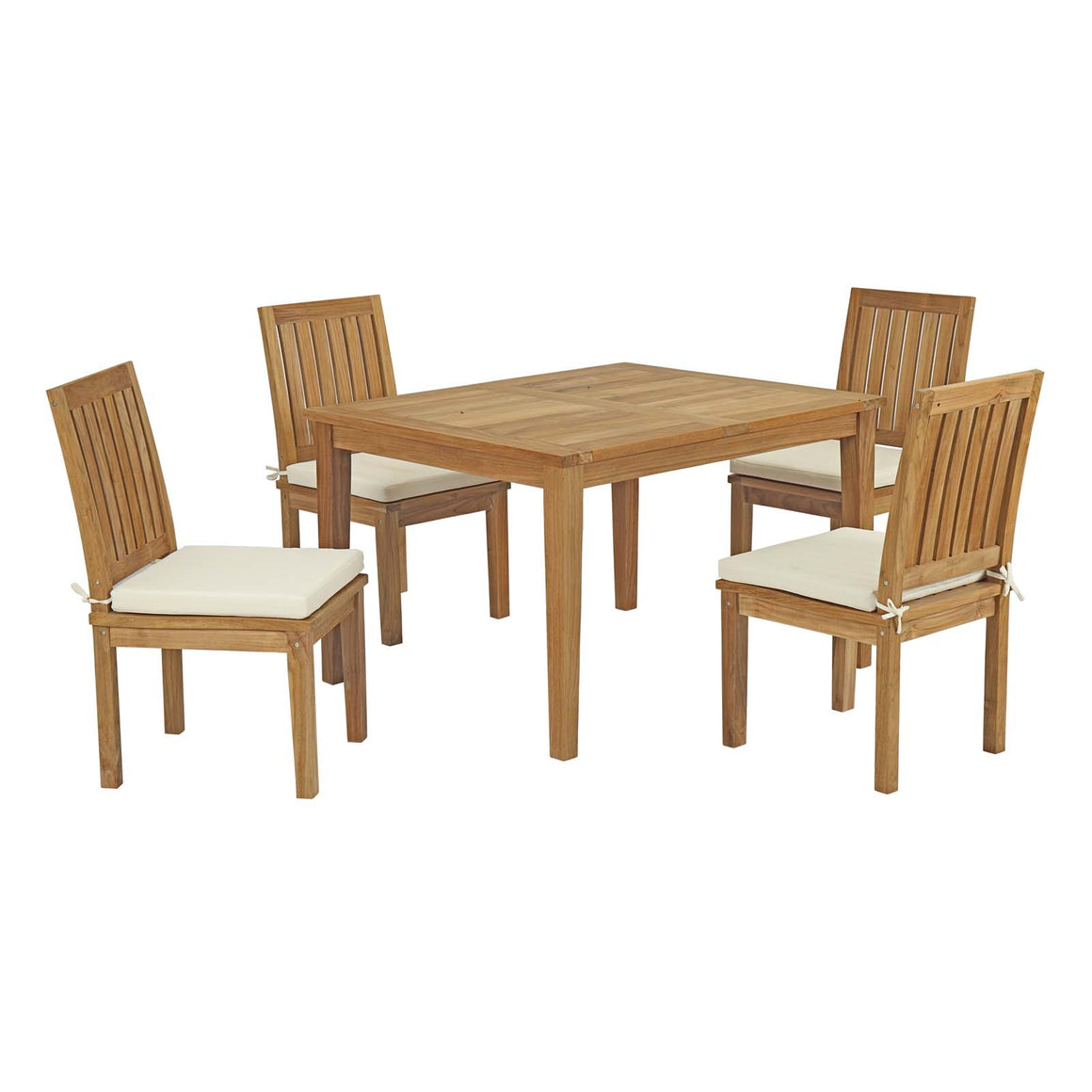 Marina  5 Piece Outdoor Patio Teak Outdoor Dining Set In Natural White