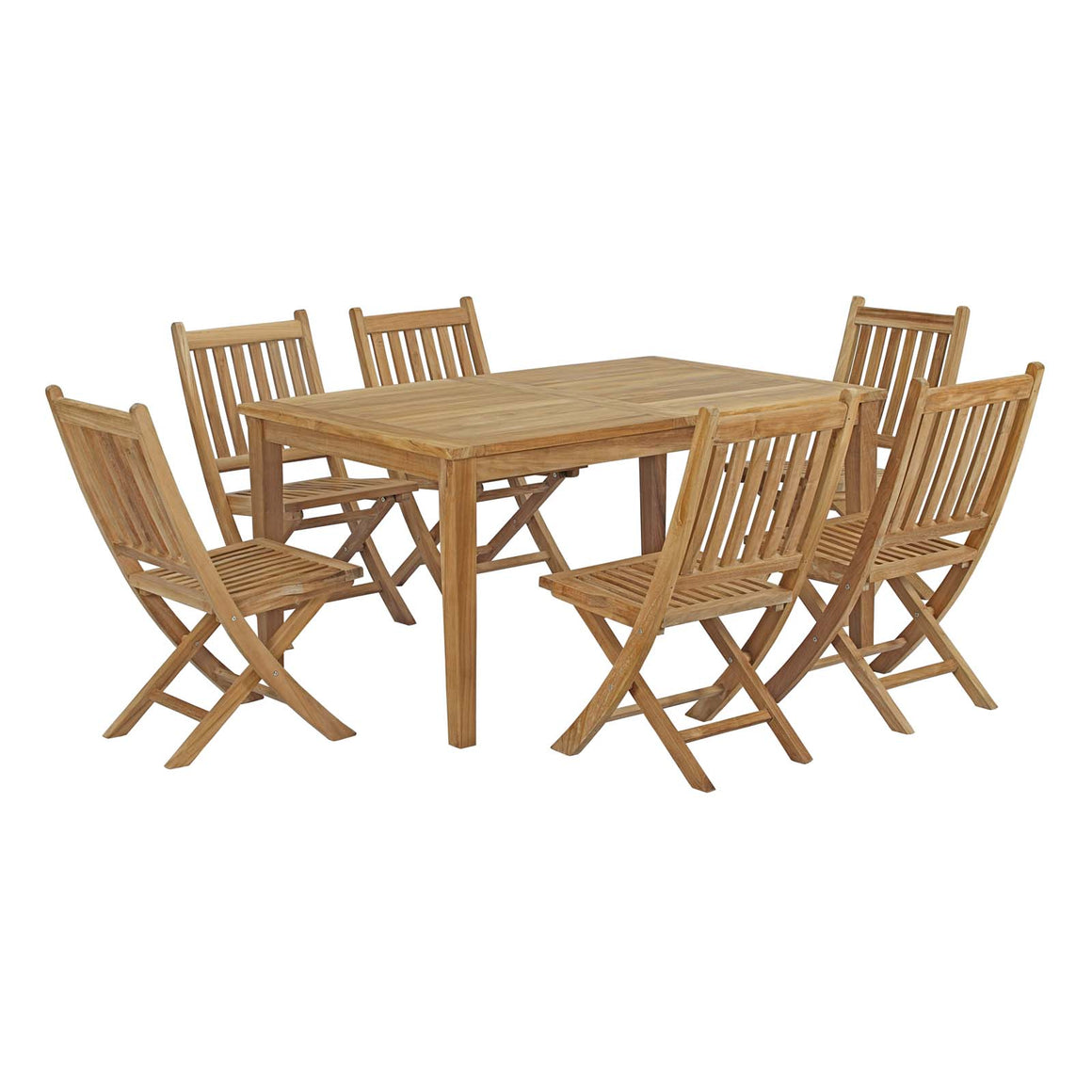 Marina 7 Piece Outdoor Patio Teak  Outdoor Dining Set In Natural