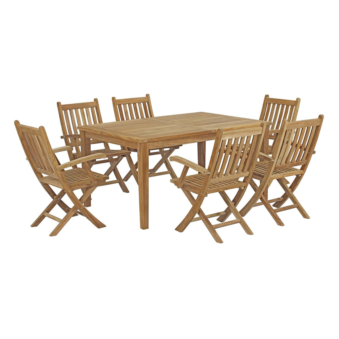 Marina 7 Piece Outdoor Patio  Teak Outdoor Dining Set In Natural