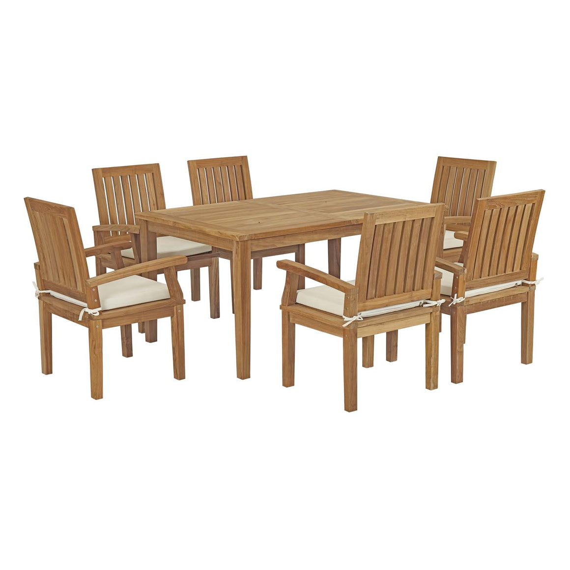 Marina 7 Piece Outdoor Patio Teak Outdoor Dining  Set In Natural White