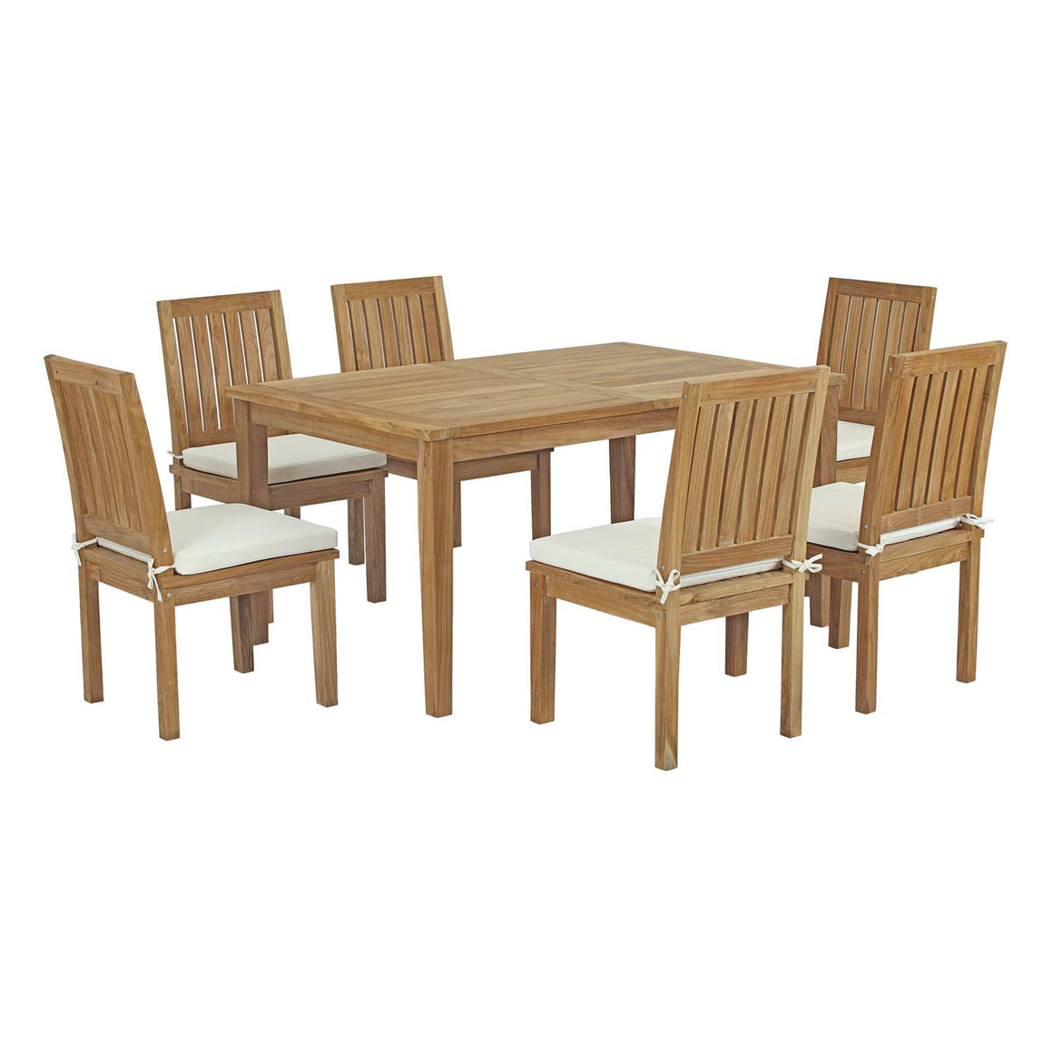 Marina 7 Piece Outdoor Patio Teak Outdoor  Dining Set In Natural White