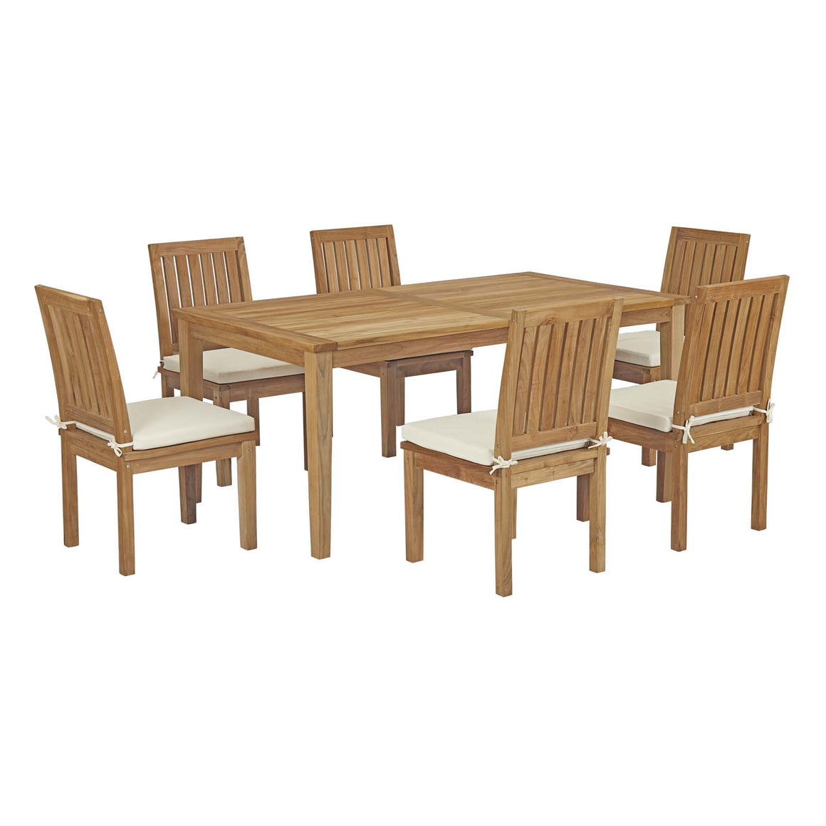 Marina 7 Piece Outdoor Patio Teak  Outdoor Dining Set In Natural White