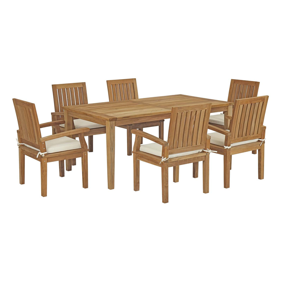 Marina 7 Piece Outdoor Patio  Teak Outdoor Dining Set In Natural White