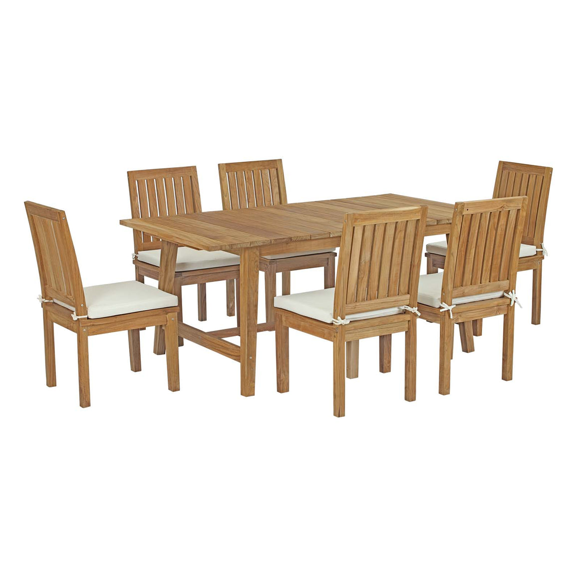 Marina 7 Piece Outdoor  Patio Teak Outdoor Dining Set In Natural White