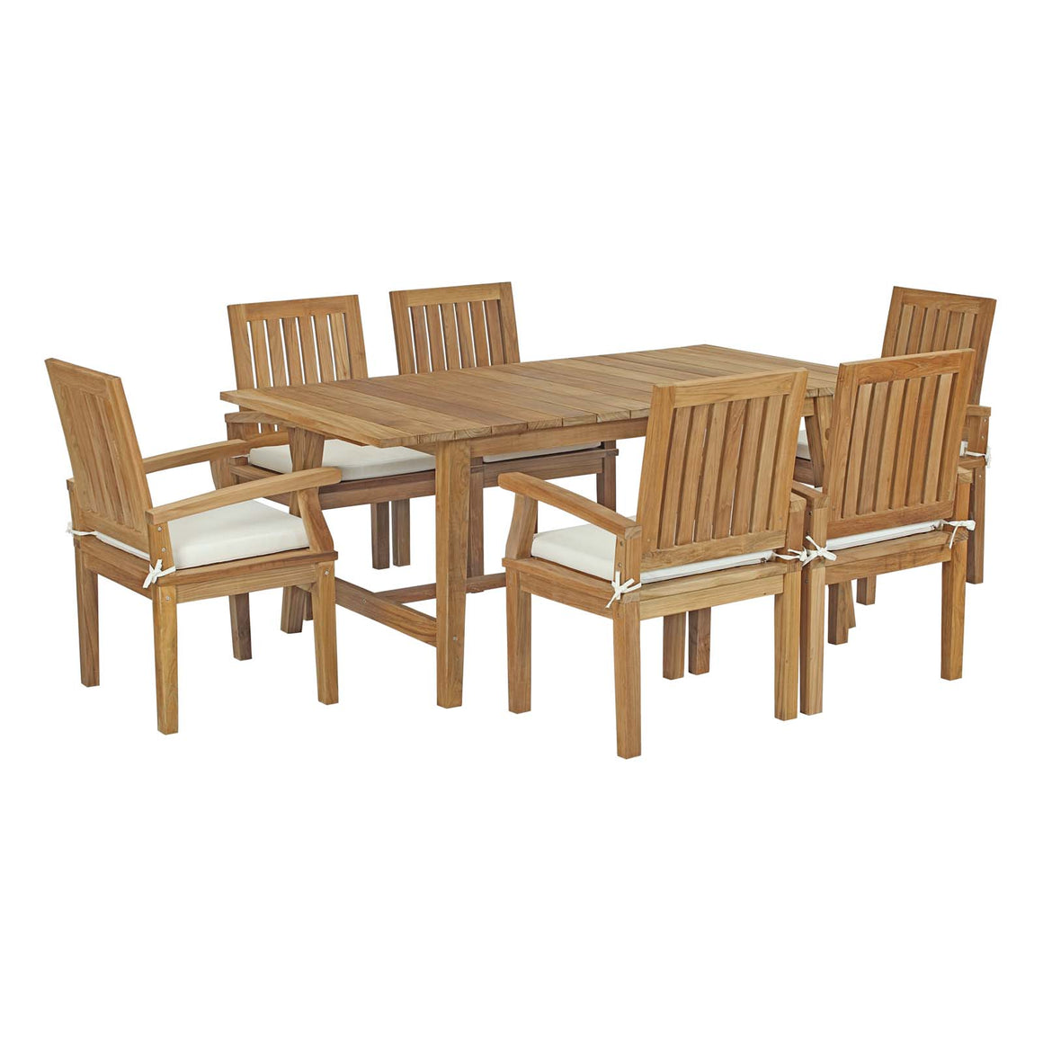 Marina 7 Piece  Outdoor Patio Teak Outdoor Dining Set In Natural White